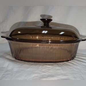 Corning Vision Brown Glass Oval Casserole Dish with Lid 13" x 9" V-34-C